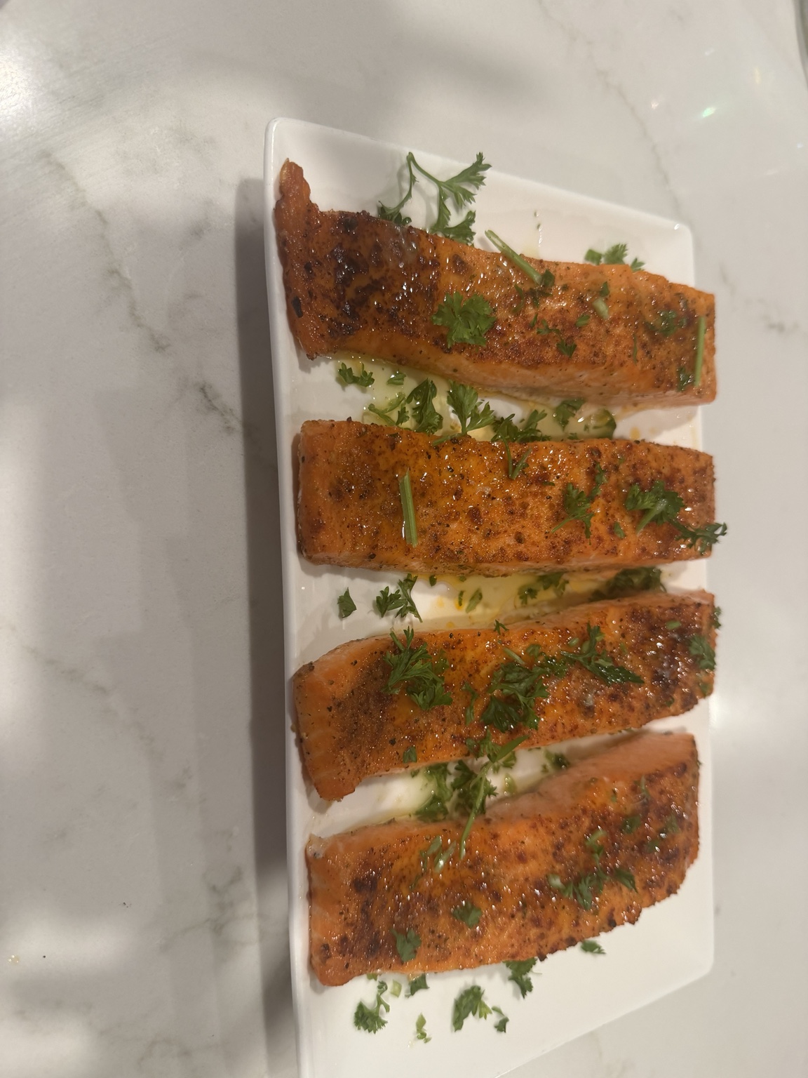 Close-up of seasoned salmon